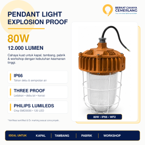 Lampu Explosion Proof LED 80W High Bay Pendant Light IP66 Kapal Tambang Pabrik Warehouse Gudang