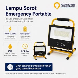 Lampu Sorot Kerja Emergency Portable Rechargeable LED 100W 200W IP66 Outdoor Proyek