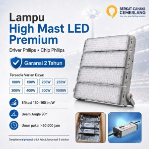 Lampu Sorot High Mast LED Proyek 100W 150W 200W 250W 300W 400W 500W 1000W Flood Light Full watt Kualitas proyek IP66 Garansi 2 Tahun untuk Stadion Lapangan GOR Padel Futsal Mini Soccer Tennis Voli