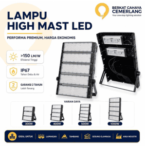 Lampu Sorot High Mast LED LUXENDO 300W 400W 500W 1000W IP67 150Lm/W Flood Light Lapangan Outdoor Industri Stadion Tambang