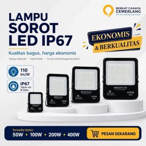 Lampu Sorot LED Outdoor IP67 BRIGHTLITE 50W 100W 200W 400W Terang Hemat Listrik Ekonomis Berkualitas