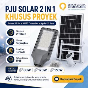 Lampu Jalan PJU Solar 2 in 1 80W 120W 160W Tenaga Surya Baterai 12.8V LiFePO4 MPPT Garansi 2 Tahun Outdoor Waterproof IP65 IP66 Two In One Proyek