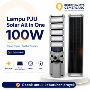 Lampu PJU Solar All In One 100W Lampu Jalan Solar Cell Premium Outdoor untuk Proyek IP65 MPPT Tenaga Surya