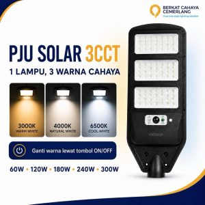 Lampu Jalan PJU Solar VACOLUX VL-9800B 60W 120W 180W 240W 300W Lampu Tenaga Surya Matahari Street Light All In One 3 Warna Cahaya CCT Adjustable LiFePO4 IP66 Remote