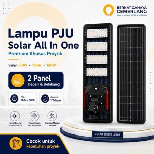 Lampu PJU Solar All In One MPPT 80W 120W 160W Lampu Jalan Tenaga Surya Proyek Panel Dua Sisi Outdoor Garansi 1 Tahun