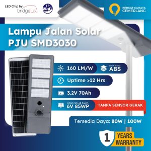 Lampu Jalan Solar All In One 80W 100W PJU LED Tenaga Surya Tanpa Sensor Gerak PJU TS PJUTS IP66 Waterproof Premium Awet Garansi 1 Tahun SMD 3030