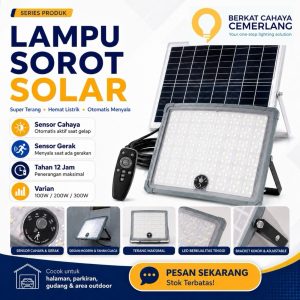 Lampu LED Sorot Solar Panel 100W 200W 300W Lampu Tenaga Surya IP67 Untuk Halaman Parkiran Gudang Taman Outdoor Tahan 12 Jam