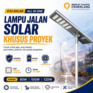 Lampu Jalan PJU Solar All In One 80W 100W 120W Baterai 12.8V MPPT Chip Philips Lumileds Street Light Proyek Outdoor Waterproof IP66