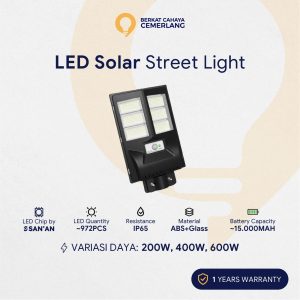 Lampu Jalan Solar All In One Murah 200W 400W 600W Street Light PJU Tenaga Surya Tenaga Matahari Panel Gabung Tahan Air Waterproof Outdoor Garansi Awet Hemat Listrik Sensor Gerak IP67