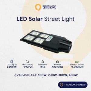 Lampu Jalan Solar All In One Murah 100W 200W 300W 400W Street Light PJU Tenaga Surya Tenaga Matahari Panel Gabung Tahan Air Waterproof Outdoor Garansi Awet Hemat Listrik Sensor Gerak IP67