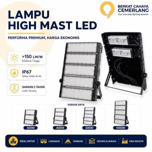 Lampu Sorot High Mast LED LUXENDO 300W 400W 500W 1000W IP67 150Lm/W Outdoor Industri Stadion Tambang