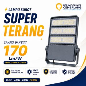 Lampu Sorot Lapangan 400W 600W 800W 1000W Flood Light LED IP67 Stadium Super Terang Outdoor Lampu Sorot Proyek Lapangan Bola Basket Tennis Gedung stadion Tambang Lahan Parkir Anti Petir 10.000V