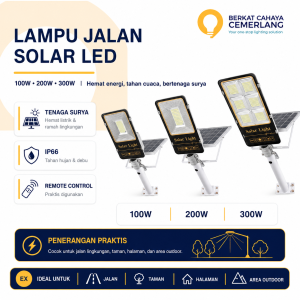 Lampu Jalan Solar LED 100W 200W 300W Tenaga Surya Remote Control IP66
