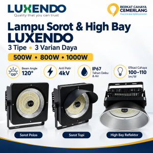 Lampu Sorot LED High Bay LUXENDO 500W 800W 1000W IP67 Beam Angle 120° Anti Petir Outdoor Industrial Waterproof High Mast Lapangan Warehouse Gudang Tambang