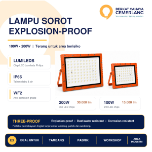 Lampu Sorot LED Explosion Proof 100W 200W IP66 Three Proof Anti Corrosion WF2