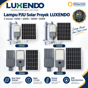 Lampu PJU Solar Proyek LUXENDO 100W 200W 300W 500W Lampu Jalan Tenaga Surya Panel Terpisah IP65 Remote Nyala 12 Jam Tanpa Sensor Gerak