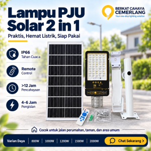 Lampu PJU Solar 2 in 1 800W 1000W 1200W 1500W 2000W Lampu Jalan Tenaga Surya LifePo4 IP66 Outdoor Remote Control