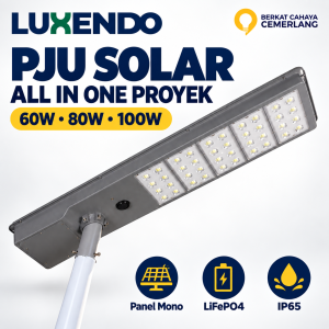 Lampu PJU Tenaga Surya Solar Cell All In One LUXENDO 60W 80W 100W IP65 Lampu Jalan Proyek
