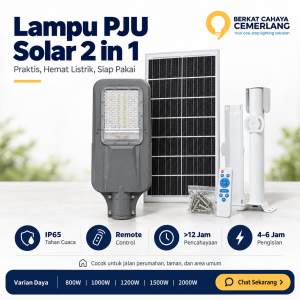 Lampu Jalan PJU Solar 2 in 1 800W 1000W 1200W 1500W 2000W LiFePO4 Panel Surya Remote IP65 Outdoor Lampu Tenaga Surya Matahari