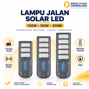 Lampu Jalan Solar LED 100W 150W 200W IP65 Tenaga Surya Sensor Radar Remote Control Outdoor