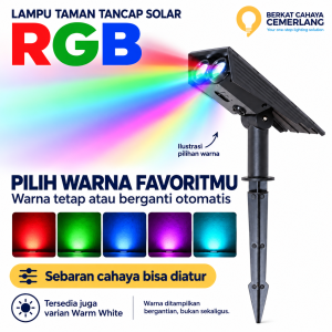 Lampu Taman Tancap Solar 10W RGB Warm White 3000K IP65 Sorot Tenaga Surya Fokus Adjustable
