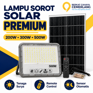 Lampu Sorot Solar Premium 200W 300W 500W LED Tenaga Surya Outdoor Remote Otomatis Sensor Waterproof
