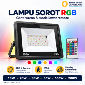 Lampu Sorot LED RGB Remote IP66 Outdoor 10W 20W 30W 50W 100W 200W Aluminium