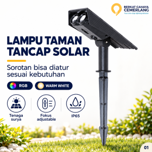 Lampu Taman Tancap Solar 10W RGB Warm White 3000K IP65 Sorot Tenaga Surya Fokus Adjustable